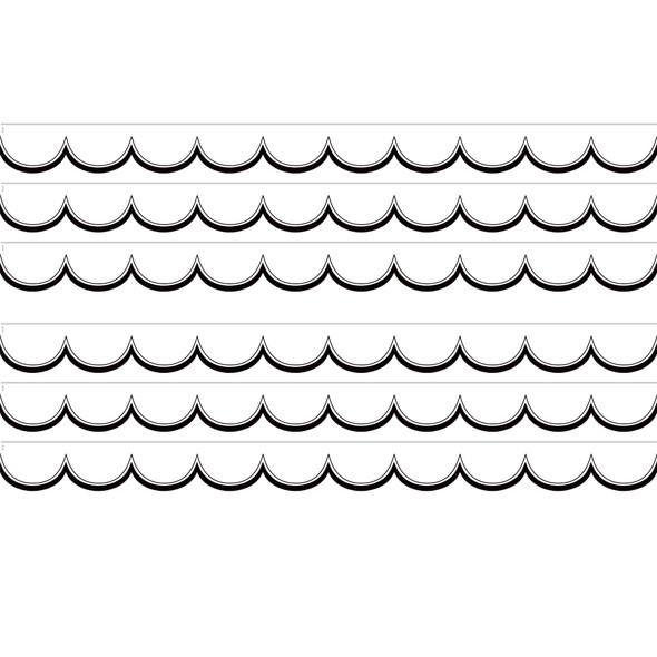 White with Black Scalloped Die-Cut Border Trim, 35 Feet Per Pack, 6 Packs