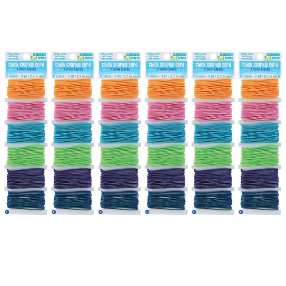 Thick Sparkle Elastic Cord, 6 Colors, 18 Yards Per Pack, 6 Packs