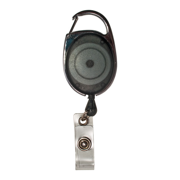 Retractable Carabiner Style Badge Reels with Badge Strap, Smoke, Pack of 12