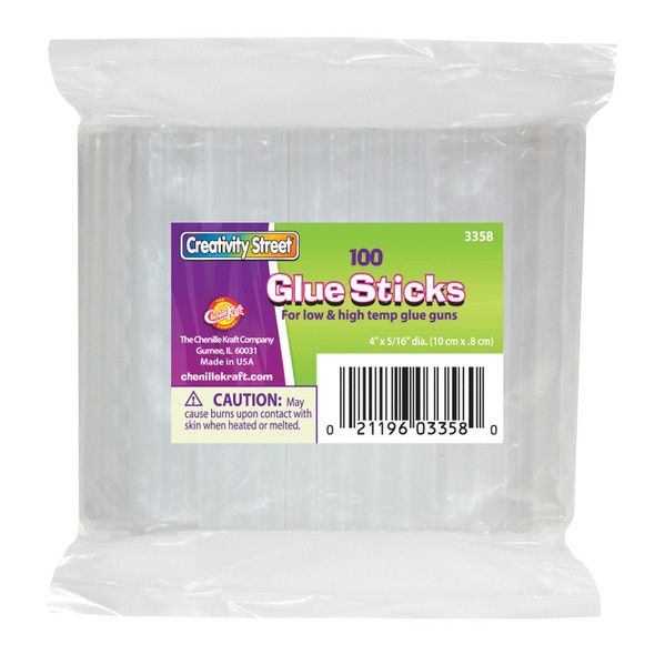 Hot Glue Sticks Classroom Pack, Clear, 4" x 0.27", 100 Pieces Per Pack, 2 Packs