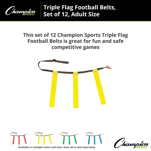 Triple Flag Football Set, Adult Size, Yellow, 32"-39", 12 per pack