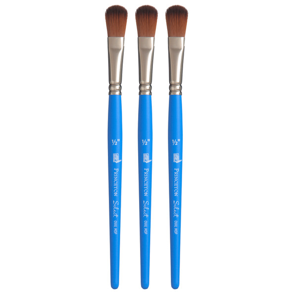 Select Artiste Oval Mop Brush, Synthetic Bristles, Short Handle Mixed Media Paintbrush, Jewel Blue, Size 1/2 inch, Pack of 3