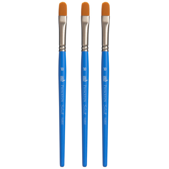 Select Artiste Filbert Brush, Synthetic Bristles, Short Handle Mixed Media Paintbrush, Jewel Blue, Size 10, Pack of 3