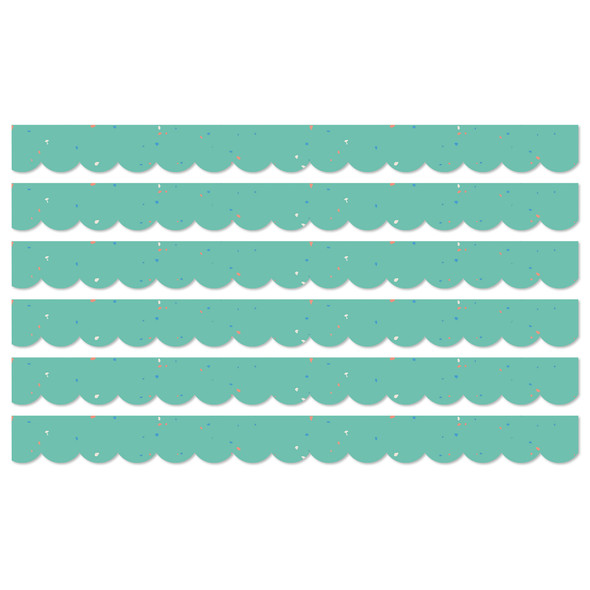 We Belong Speckled Teal Scalloped Borders Per Pack, 39 Feet Per Pack, 6 Packs