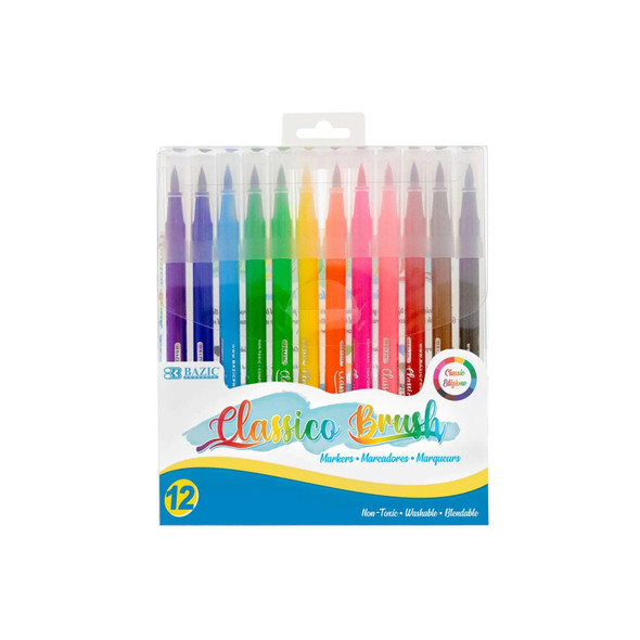Washable Brush Markers, 12 Colors, 12 Per Pack, 3 Packs