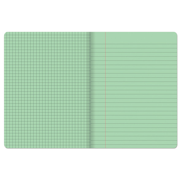Dual Ruled Composition Book, Green, 1/4 in grid and 3/8 in (wide) 9-3/4" x 7-1/2", 100 Sheets, Pack of 6