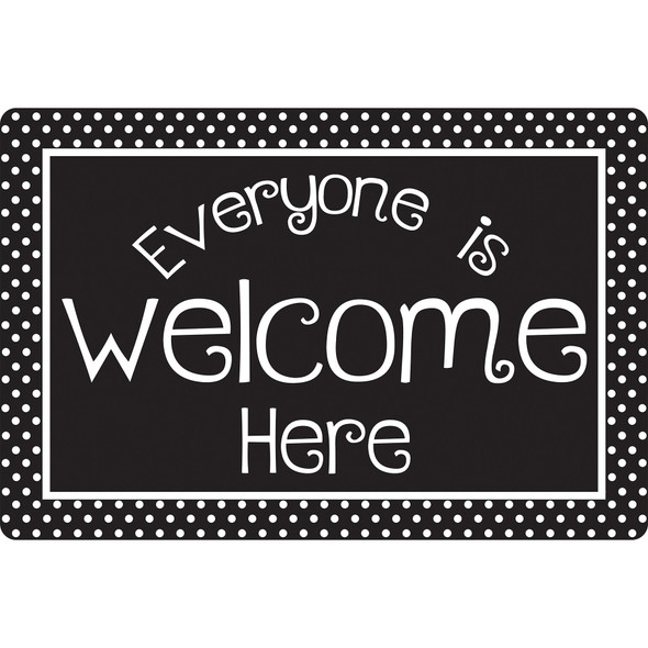 Welcome Mat with Slip Resistant Backing, 15.5" x 23.5", Black and White Dots Everyone is Welcome Here, Pack of 2