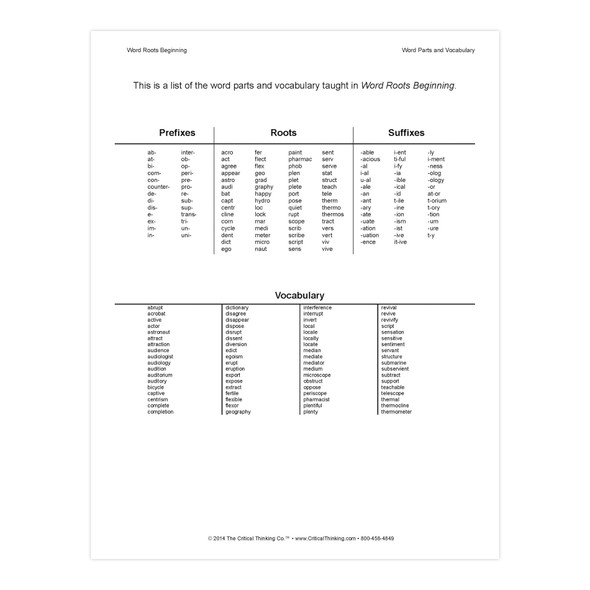 Word Roots Beginning