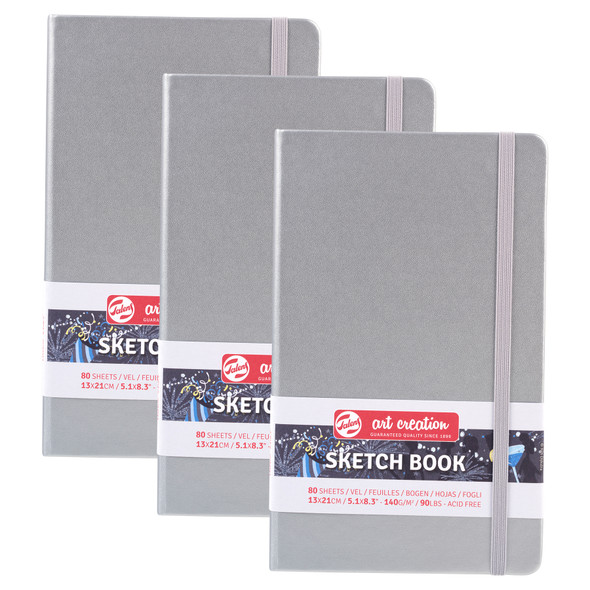 Sketchbook, 80 Sheets, 90lbs, Shiny Silver Cover, 5.1" x 8.3", Pack of 3