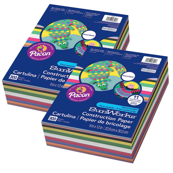 Construction Paper Smart Stack™ 11 Colors, 11 Assorted Colors, 9" x 12", 300 Sheets Per Pack, 2 Packs