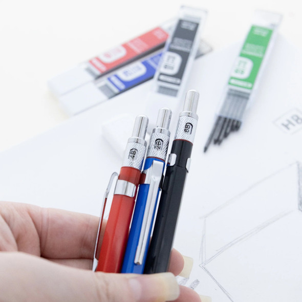 2.0 mm Mechanical Pencil with HB, 2B, 4B & 6B Lead, Assorted Barrel Color, Pack of 3