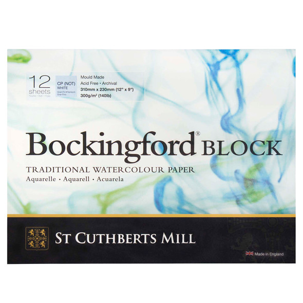 Bockingford Watercolor Block, Cold Pressed, White, 140lb/300gsm, 12 Sheet, 9x12 inch, 1 Count