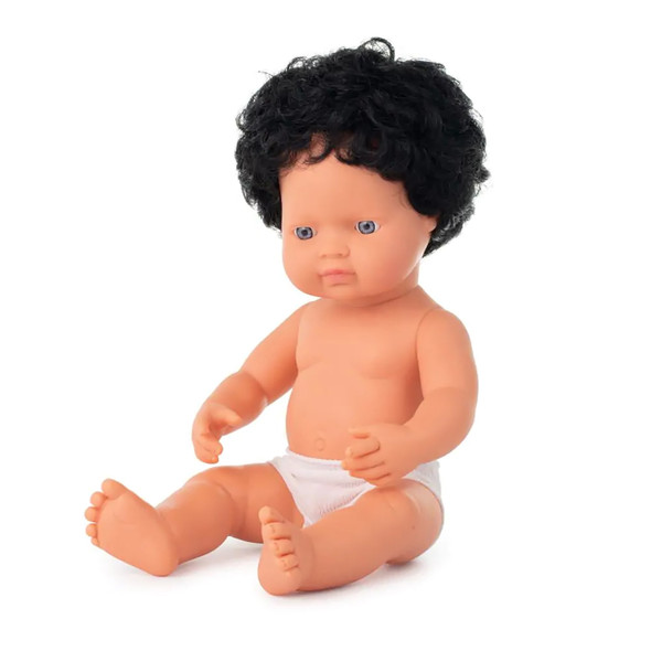 Anatomically Correct 15" Baby Doll, Caucasian Boy, Curly Black Hair (Polybag)