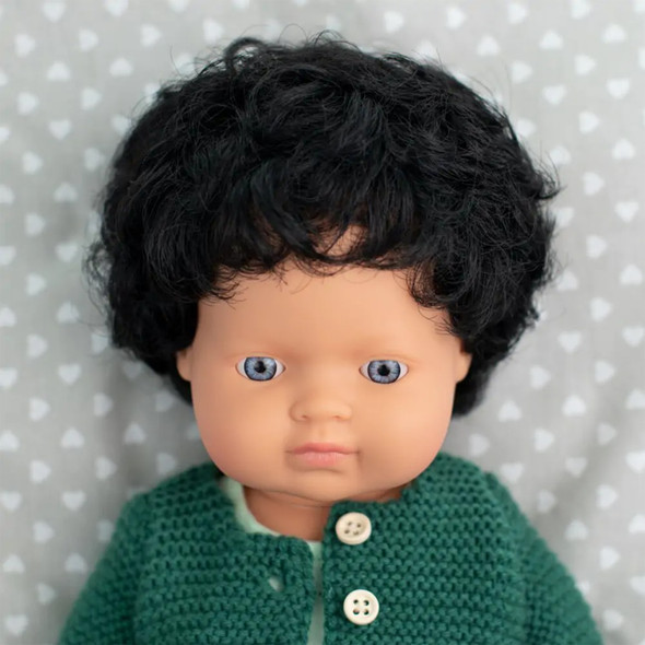 Anatomically Correct 15" Baby Doll, Caucasian Boy, Curly Black Hair (Polybag)