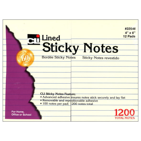 Sticky Notes, 4" x 6" Lined, 12 Pads Sticky Notes, 4" x 6" Lined, 12 Pads