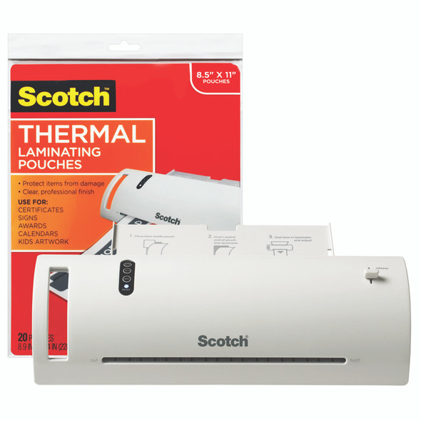 Thermal Laminator Value Pack, 9" W, with 20 Letter Size Pouches