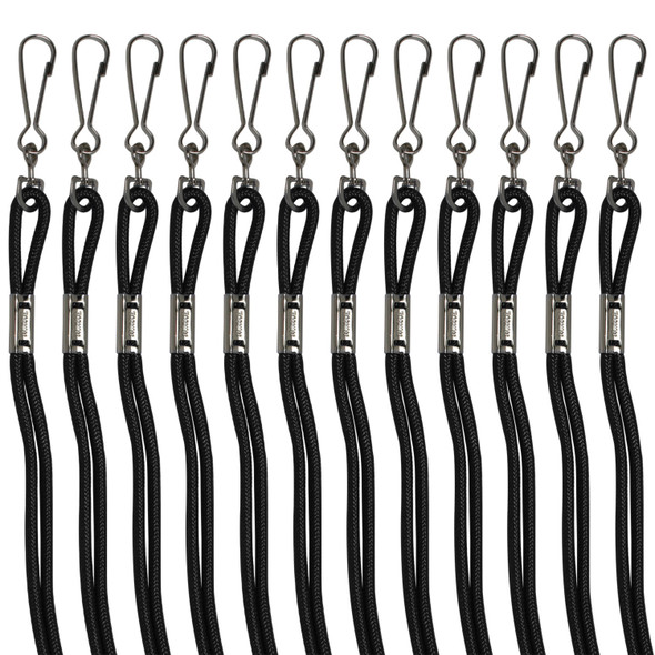 Lanyards, Black, Pack of 12 Per Pack, 3 Packs