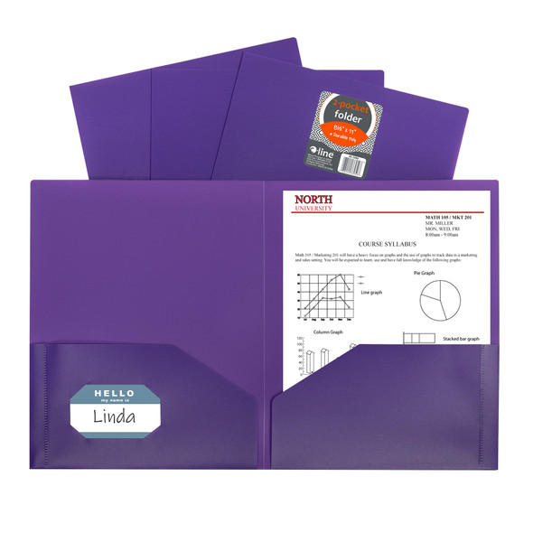 Two-Pocket Heavyweight Poly Portfolio Folder, Purple, Pack of 25