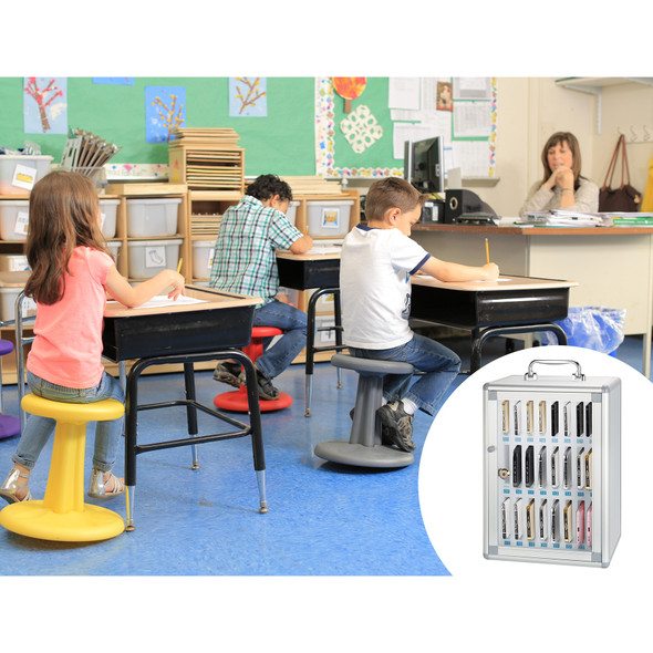 Cell Phone Storage Wall Mount Aluminum Lock Box, 48-Slot