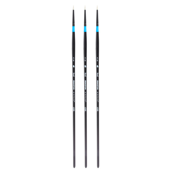 Aspen Round Brush, Synthetic Bristles, Long Handle Acrylic & Oil Paintbrush, Black, Size 2/0, Pack of 3