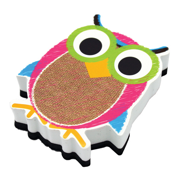 Magnetic Whiteboard Eraser, Burlap Scribble Owl, Pack of 6