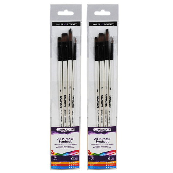 Graduate All Purpose Brush Set, Synthetic, 4 Pieces Per Set, 2 Sets