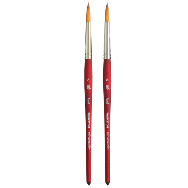 Velvetouch Round Brush, Synthetic Bristles, Short Handle Mixed Media Paintbrush, Scarlet, Size 8, Pack of 2