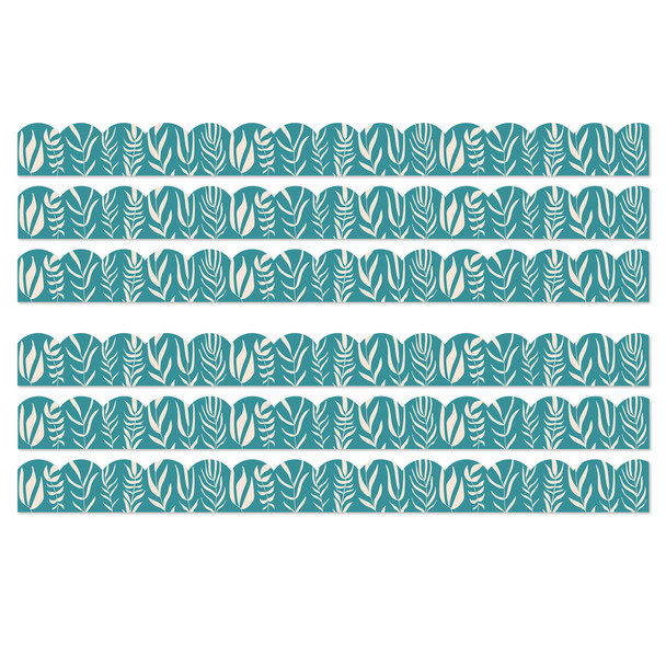 True to You Teal with Leaves Scalloped Bulletin Board Borders, 39 Feet Per Pack, 6 Packs