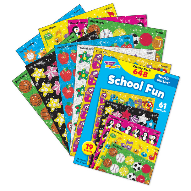 School Fun Sparkle Stickers® Variety Pack, 648 Per Pack, 2 Packs School Fun Sparkle Stickers® Variety Pack, 648 Per Pack, 2 Packs