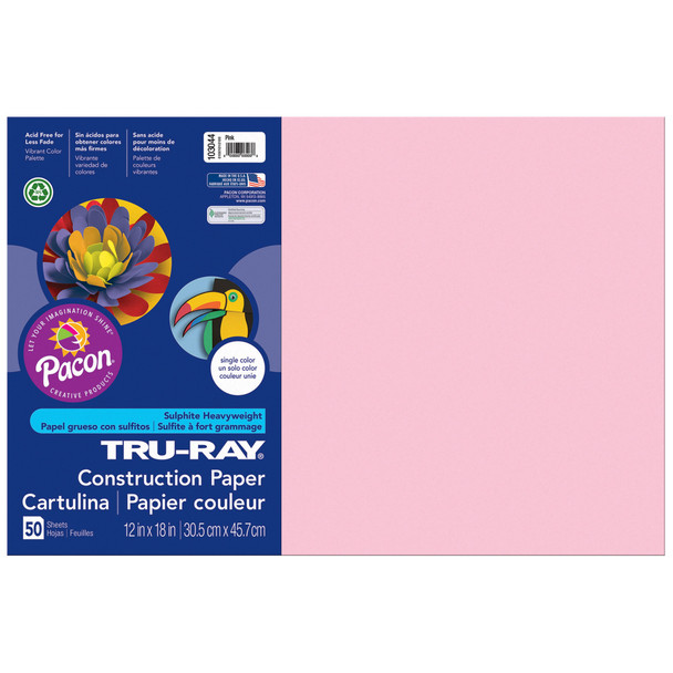 Construction Paper, Heavyweight, Pink, 12" x 18", 50 Sheets Per Pack, 5 Packs Construction Paper, Heavyweight, Pink, 12" x 18", 50 Sheets Per Pack, 5 Packs