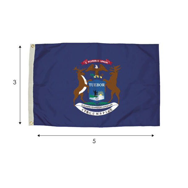 Durawavez Nylon Outdoor Flag with Heading & Grommets, Michigan, 3ft x 5ft Durawavez Nylon Outdoor Flag with Heading & Grommets, Michigan, 3ft x 5ft