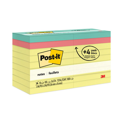 Notes Value Pack, 3 in x 3 in, Canary Yellow, 14 Pads plus 4 Pads in Poptimistic Collection