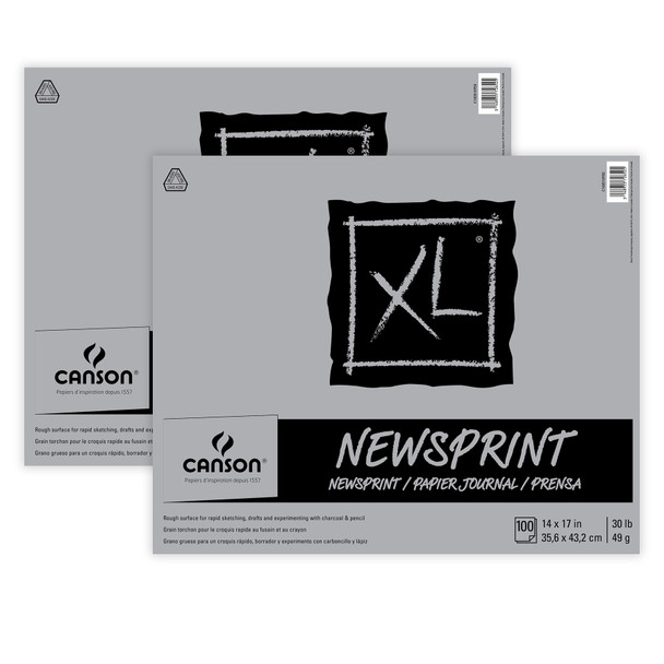 XL Series Newsprint Pad, Tape Binding, 100 Sheet, 14x17 inch, Pack of 2