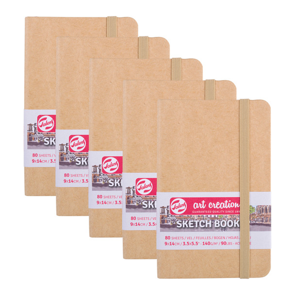 Sketchbook, 80 Sheets, 90lbs, Kraft Cover, 3.5" x 5.5", Pack of 5