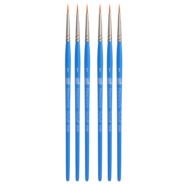 Select Artiste Round Brush, Synthetic Bristles, Short Handle Mixed Media Paintbrush, Jewel Blue, Size 1, Pack of 6