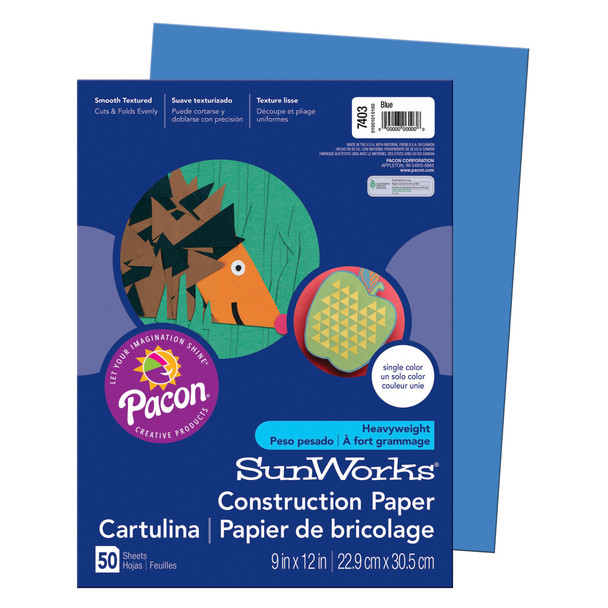 Construction Paper, Medium Weight, Blue, 9" x 12", 50 Sheets Per Pack, 10 Packs