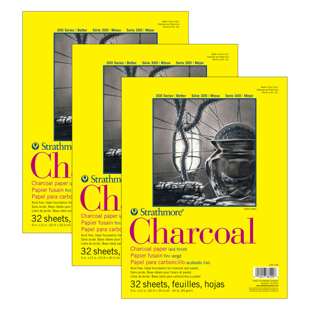 300 Series Charcoal Pad, Glue Binding, 32 Sheet, 9x12 inch, Pack of 3