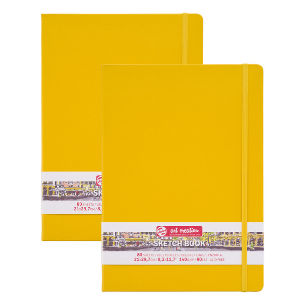 Sketchbook, 80 Sheets, 90lbs, Golden Yellow Cover, 8.3" x 11.7" (A4), Pack of 2