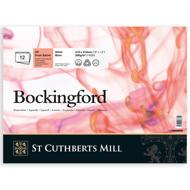 Bockingford Watercolor Pad, Hot Pressed, White, Glue Binding, 140lb/300gsm, 12 Sheet, 12x16 inch, 1 Count