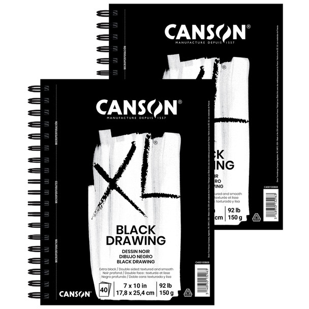 XL Series Drawing Pad, Black, Side Wire Binding, 10 Sheet, 7x10 inch, Pack of 2