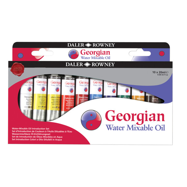 Georgian Water-Mixable Oil Paint Introduction Set, Assorted Colors, 20ml, 10 Pieces
