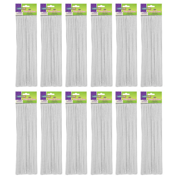 Regular Stems, White, 12" x 4 mm, 100 Per Pack, 12 Packs