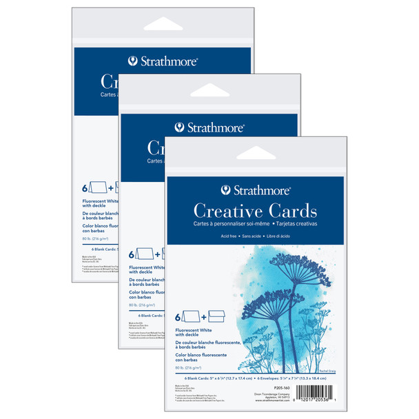 Creative Cards & Envelopes, Flourescent White with Deckle Edge, Full Size, 5x6.875 inch, 6 Per Pack, 3 Packs