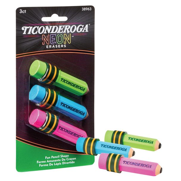 Pencil Shaped Neon Erasers, 3 Per Pack, 6 Packs Pencil Shaped Neon Erasers, 3 Per Pack, 6 Packs