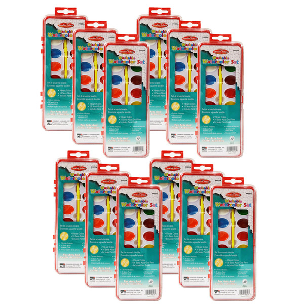 Washable Water Color Set, Oval Pan w/Brush, 16 Assorted Colors, 12 Sets