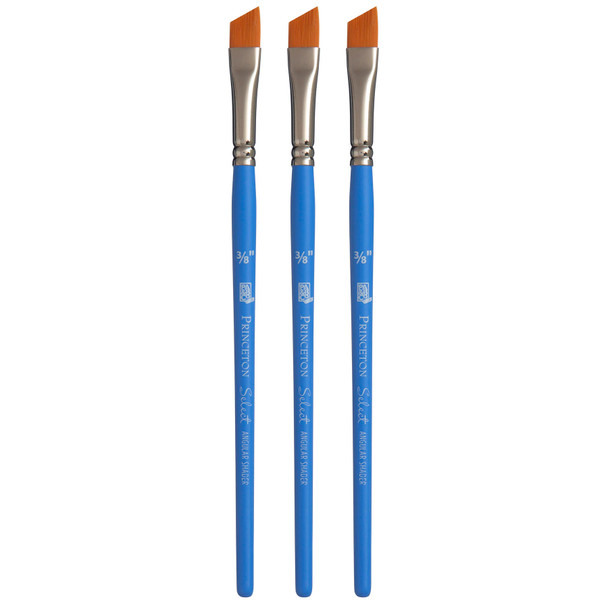 Select Artiste Angle Shader Brush, Synthetic Bristles, Short Handle Mixed Media Paintbrush, Jewel Blue, Size 3/8 inch, Pack of 3