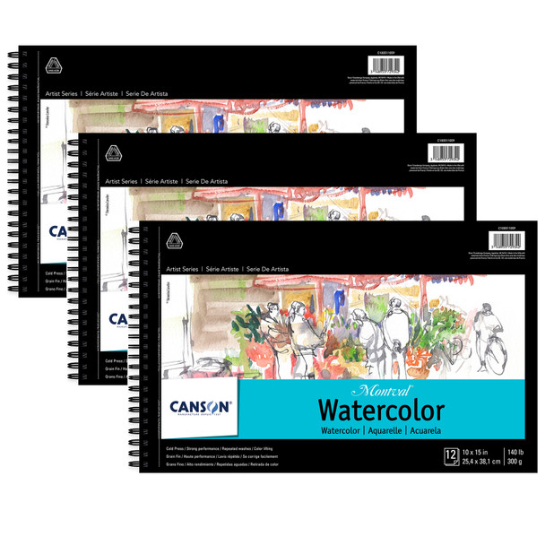 Artist Series Montval Watercolor Pad, Side Wire Binding, 12 Sheet, 10x15 inch, Pack of 3