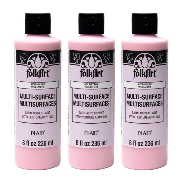Acrylic Paint Multi-Surface Satin, 8oz., Baby Pink, Pack of 3