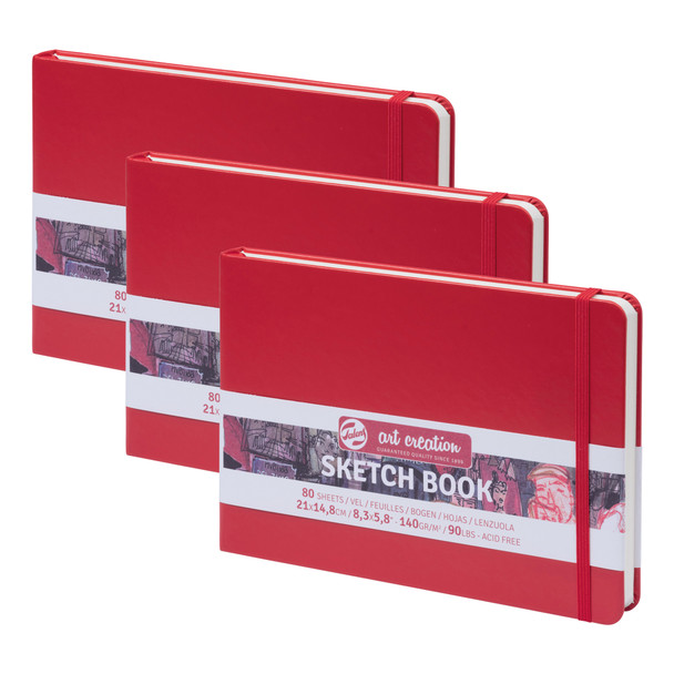 Sketchbook, 80 Sheets, 90lbs, Red Cover, 8.3" x 5.8" (A5), Pack of 3