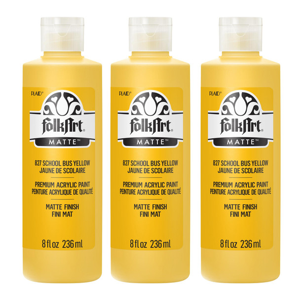 Acrylic Paint Matte, 8oz., School Bus Yellow, Pack of 3